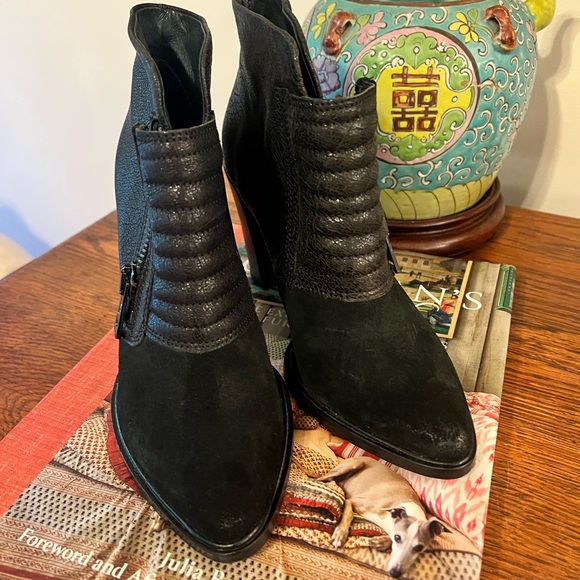 Allsaints Black Leather and Suede Heeled Ankle Boots